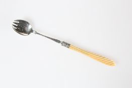 A VICTORIAN SILVER AND IVORY-HANDLED PICKLE FORK