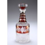 A SILVER-COLLARED RUBY FLASH GLASS DECANTER AND STOPPER