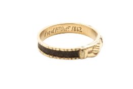 A HAIRWORK MOURNING RING, CIRCA 1862