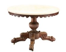 A FRENCH MARBLE-TOPPED MAHOGANY CENTRE TABLE