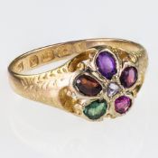 A MID VICTORIAN MULTI GEM SET REGARD RING