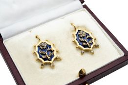 A PAIR OF LATE 19TH CENTURY ENAMEL AND DIAMOND EARRINGS