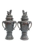 A LARGE PAIR OF JAPANESE BRONZE VASES, MEIJI PERIOD