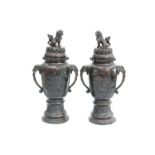 A LARGE PAIR OF JAPANESE BRONZE VASES, MEIJI PERIOD