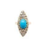 A TURQUOISE AND DIAMOND RING