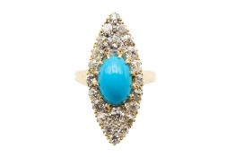 A TURQUOISE AND DIAMOND RING