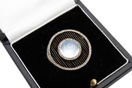 A MOONSTONE AND DIAMOND BROOCH, CIRCA 1910