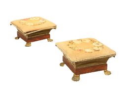 A PAIR OF REGENCY FAUX ROSEWOOD FOOTSTOOLS