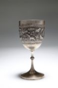 AN INDIAN WHITE METAL GOBLET