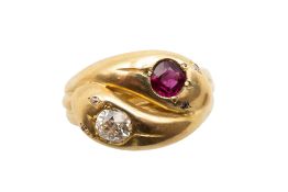 A RUBY AND DIAMOND SNAKE RING, CIRCA 1886