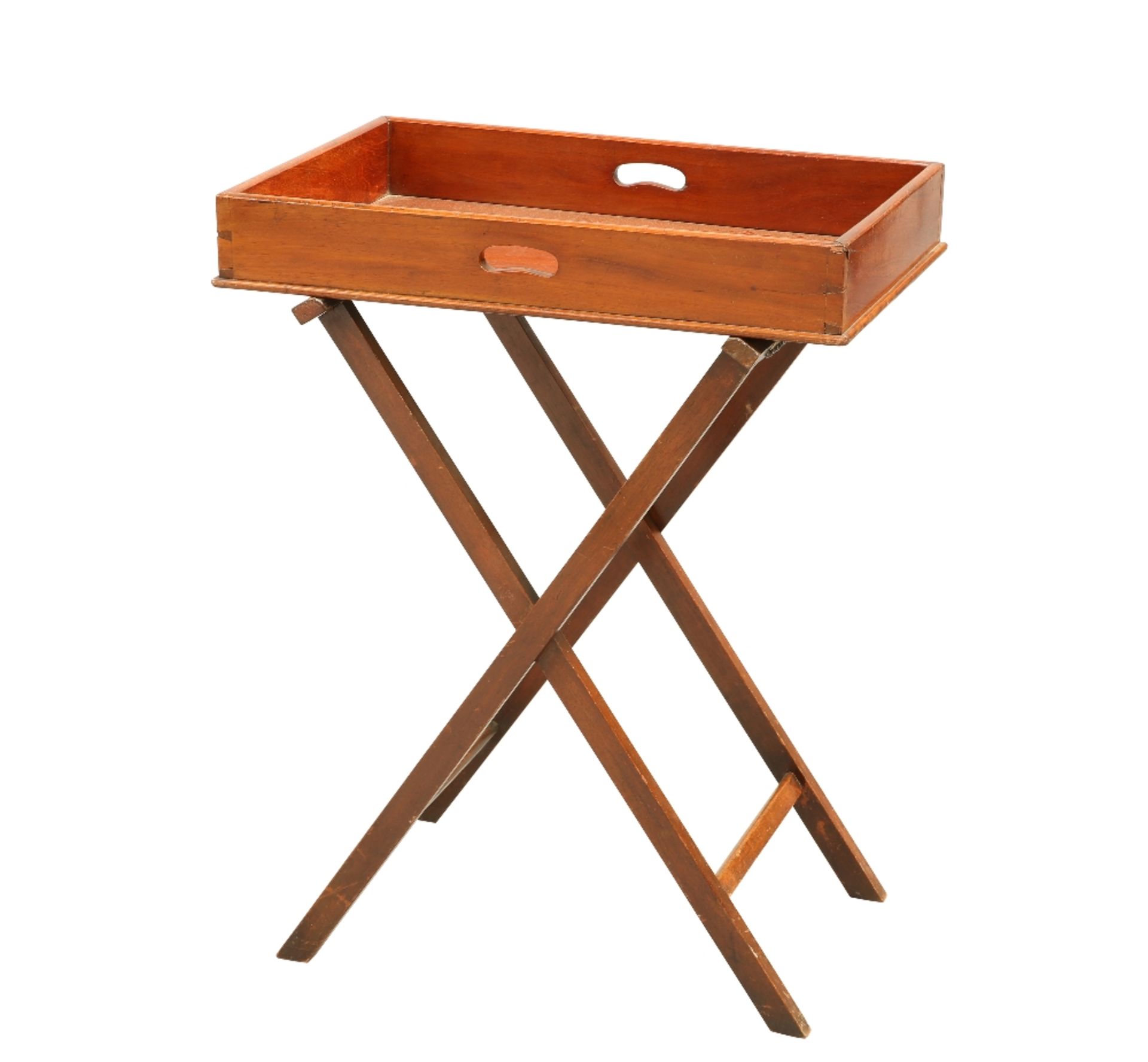 A VICTORIAN MAHOGANY BUTLER'S TRAY ON STAND