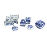 A GROUP OF FIVE CHINESE BLUE AND WHITE PORCELAIN BOXES