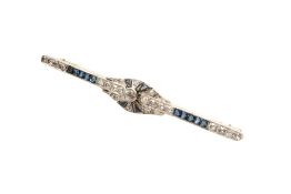 A SAPPHIRE AND DIAMOND BAR BROOCH