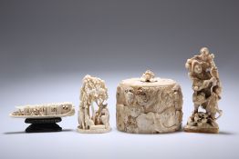 A JAPANESE IVORY TUSK BOX AND COVER, MEIJI PERIOD