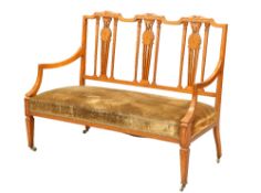 AN EDWARDIAN INLAID SATINWOOD CHAIR-BACK SETTEE