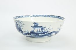 A WORCESTER BLUE AND WHITE SMALL PUNCH BOWL, c. 1770