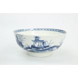 A WORCESTER BLUE AND WHITE SMALL PUNCH BOWL, c. 1770