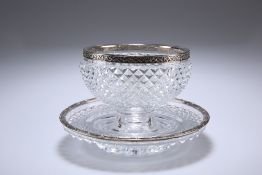 A CONTINENTAL SILVER-MOUNTED CUT-GLASS BOWL ON DISH, CIRCA 1900