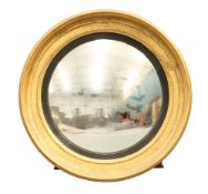 A LARGE REGENCY GILT GESSO CONVEX MIRROR