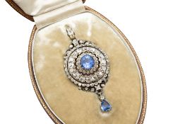 A SAPPHIRE AND DIAMOND PENDANT, CIRCA 1890