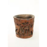 A CHINESE CARVED BAMBOO BRUSH POT