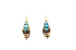 A PAIR OF MID 19TH CENTURY TURQUOISE-SET SNAKE EARRINGS