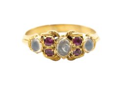 A MOONSTONE AND PINK SAPPHIRE RING