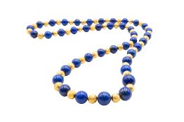 A LAPIS LAZULI BEAD NECKLACE