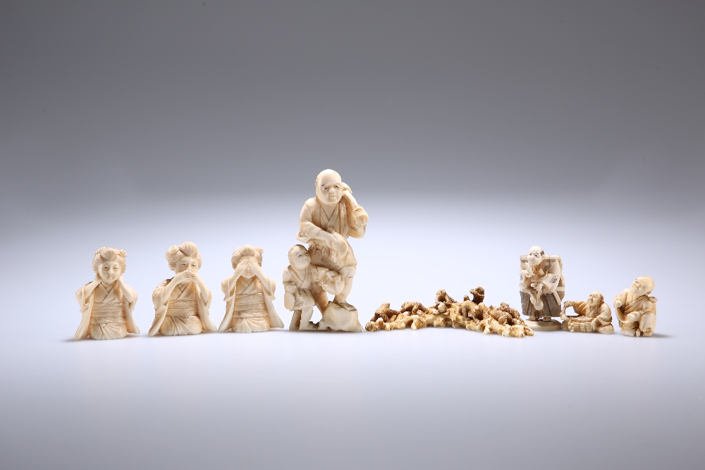 A COLLECTION OF JAPANESE IVORY CARVINGS, MEIJI PERIOD