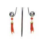 A PAIR OF CORAL HAND EARRINGS