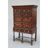 A 17TH CENTURY STYLE OAK CHEST ON STAND, 19TH CENTURY