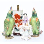 A LARGE PAIR OF CONTINENTAL MAJOLICA MODELS OF PARROTS