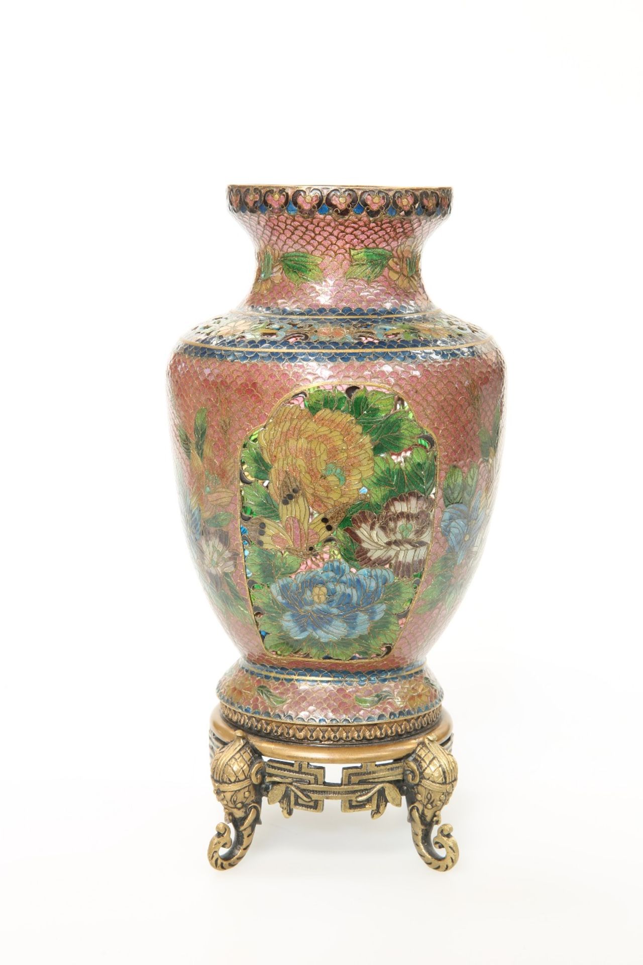 A CHINESE PLIQUE A JOUR ENAMEL VASE