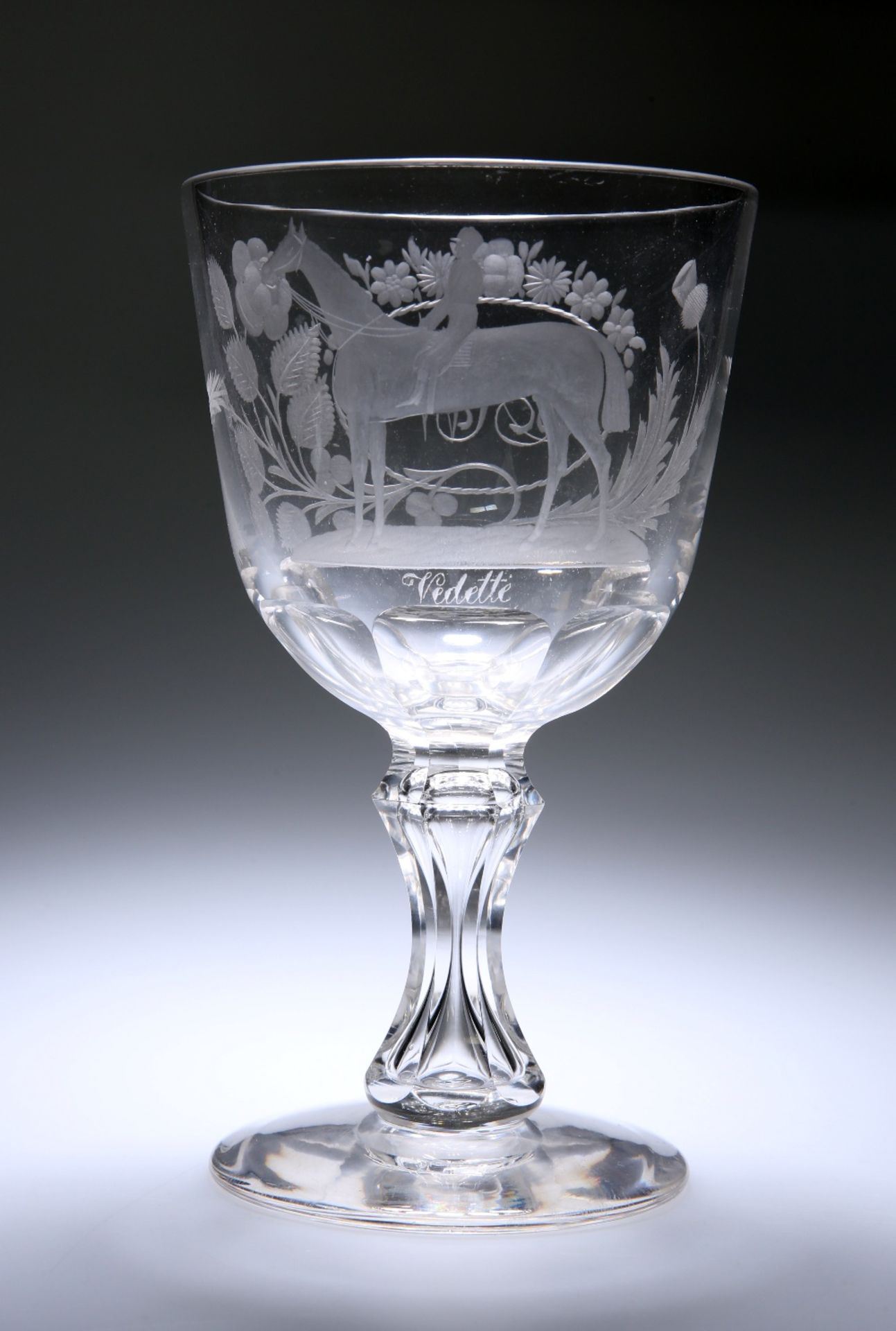 HORSE RACING INTEREST: A MID-19th CENTURY ETCHED GLASS GOBLET, BEARING A NAMED IMAGE OF "VEDETTE" - Bild 2 aus 2