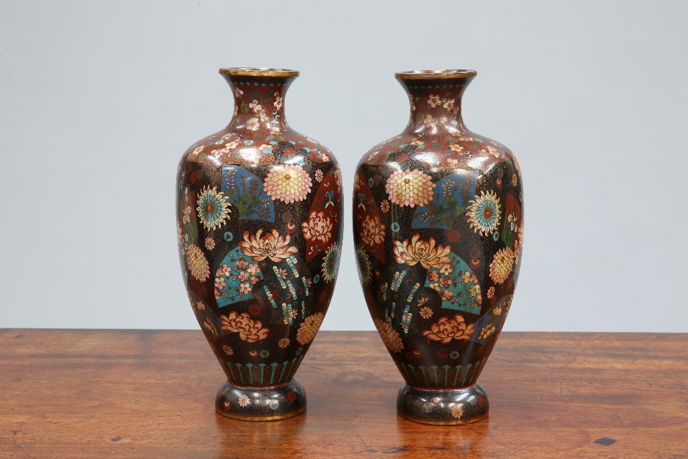 A PAIR OF JAPANESE CLOISONNE VASES, MEIJI PERIOD