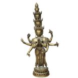 A LARGE TIBETAN BRONZE FIGURE OF BODHISATTVA AVALOKITESHVARA