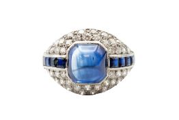 A SAPPHIRE AND DIAMOND DRESS RING