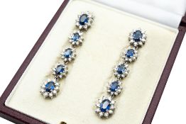 A PAIR OF SAPPHIRE AND DIAMOND DROP EARRINGS