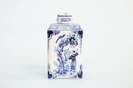 A DUTCH DELFT BLUE AND WHITE TEA CADDY AND COVER, c. 1800