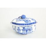 A DERBY BLUE AND WHITE SAUCE TUREEN AND COVER, c. 1765