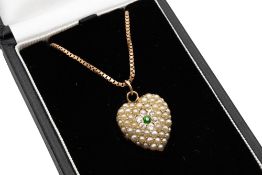 A LATE 19TH CENTURY SEED PEARL, GREEN GARNET AND DIAMOND PENDANT