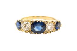 A SAPPHIRE AND DIAMOND FIVE-STONE RING