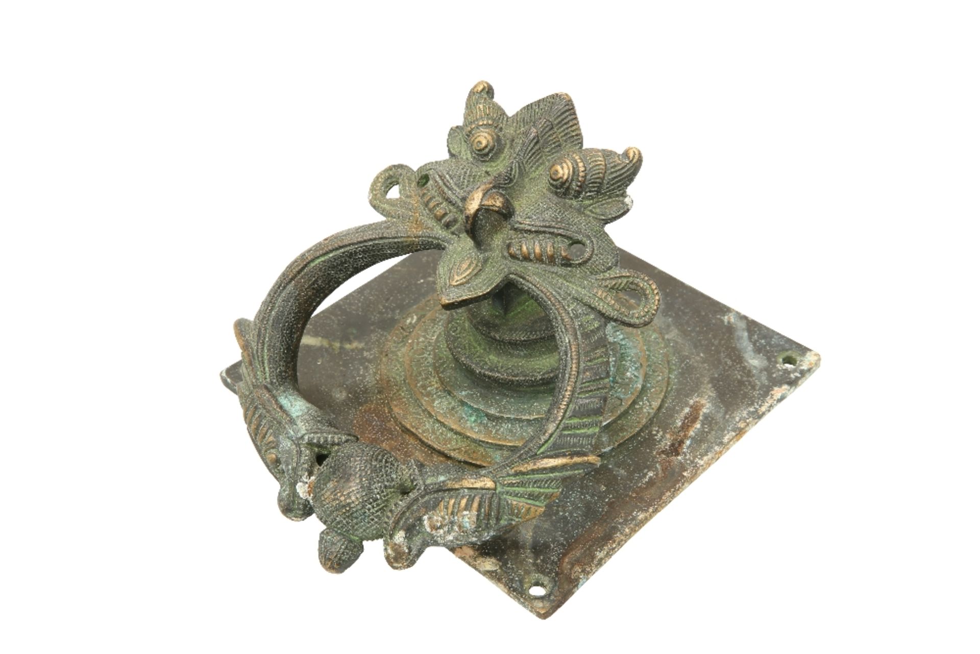 A LARGE CHINESE BRONZE TEMPLE DOOR KNOCKER
