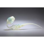 A LARGE VICTORIAN "END OF DAY" VASELINE GLASS PIPE. 53.5cm