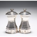 A PAIR OF SILVER PEPPER GRINDERS, ROBERTS & BELK, LONDON 1979