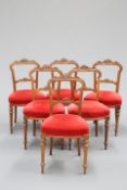 A SET OF SIX VICTORIAN WALNUT PARLOUR CHAIRS