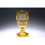 A GERMAN AMBER GLASS GOBLET, 19th CENTURY