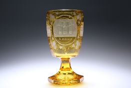 A GERMAN AMBER GLASS GOBLET, 19th CENTURY