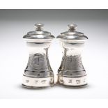 A PAIR OF SILVER PEPPER GRINDERS, ROBERTS & BELK, LONDON 1979