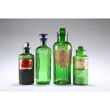 FOUR LATE VICTORIAN GREEN GLASS APOTHECARY BOTTLES